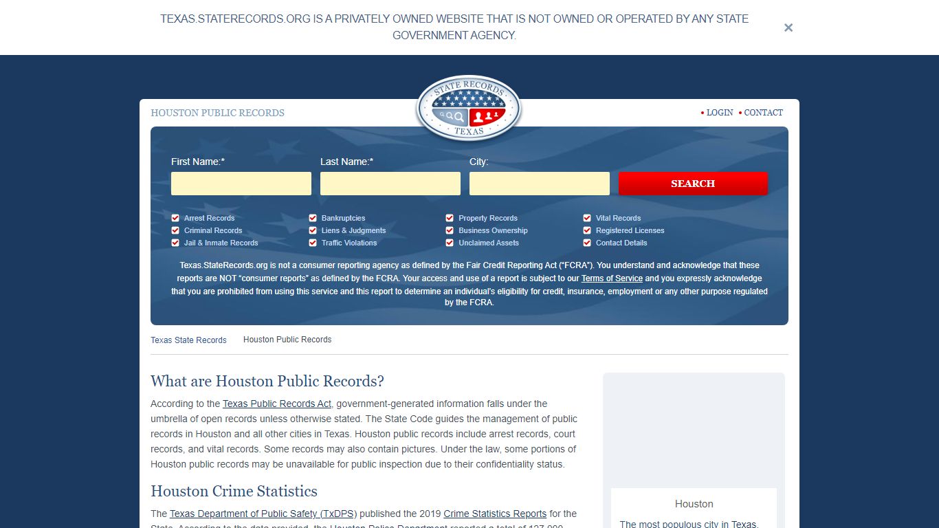 Houston Arrest and Public Records | Texas.StateRecords.org